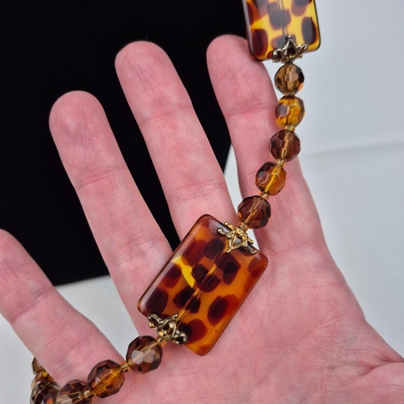 Joan Rivers Tortoise Lucite Bead Necklace 39" Long Gold Tone Statement Signed - Picture 5 of 12